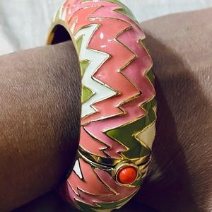 Gerard Yosca enamel hinge signed bracelet coral pink Vtg